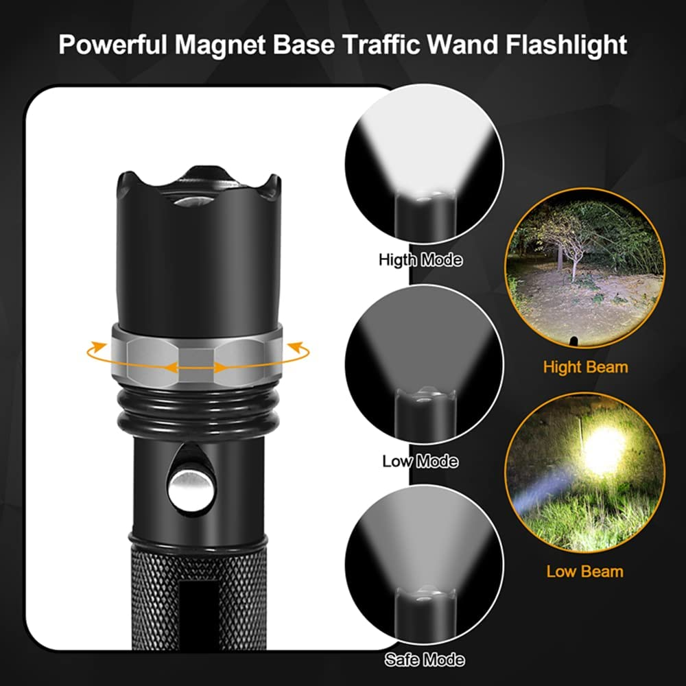 2 Pieces 11-Inch Traffic Wand LED Flashlight Safety Signal Rechargeable Work Light Flashlight with Red Flash Mode，For Traffic Control，Outdoor Camping，Using 3 AAA Batteries (Not Included)