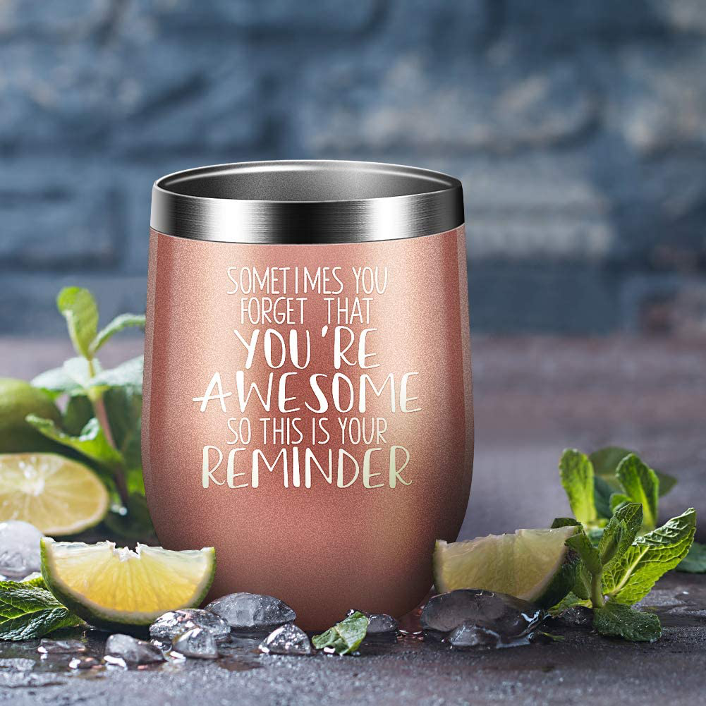 Sometimes You Forget That You are Awesome - Thank You Gifts, Funny Inspirational Birthday Graduation Gifts for Women, Men, Coworker, Friends - Vacuum Insulated Tumbler with Keychain Blue 12oz