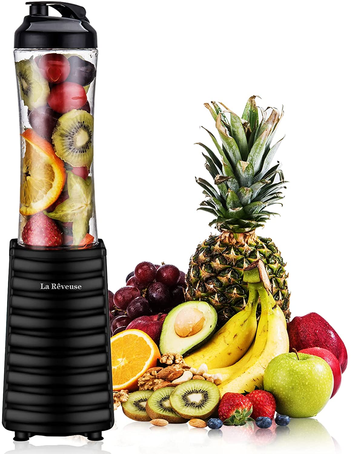 La Reveuse Smoothies Blender 300 Watt with 18 Oz BPA Free Portable Travel Sports Bottle (Black)