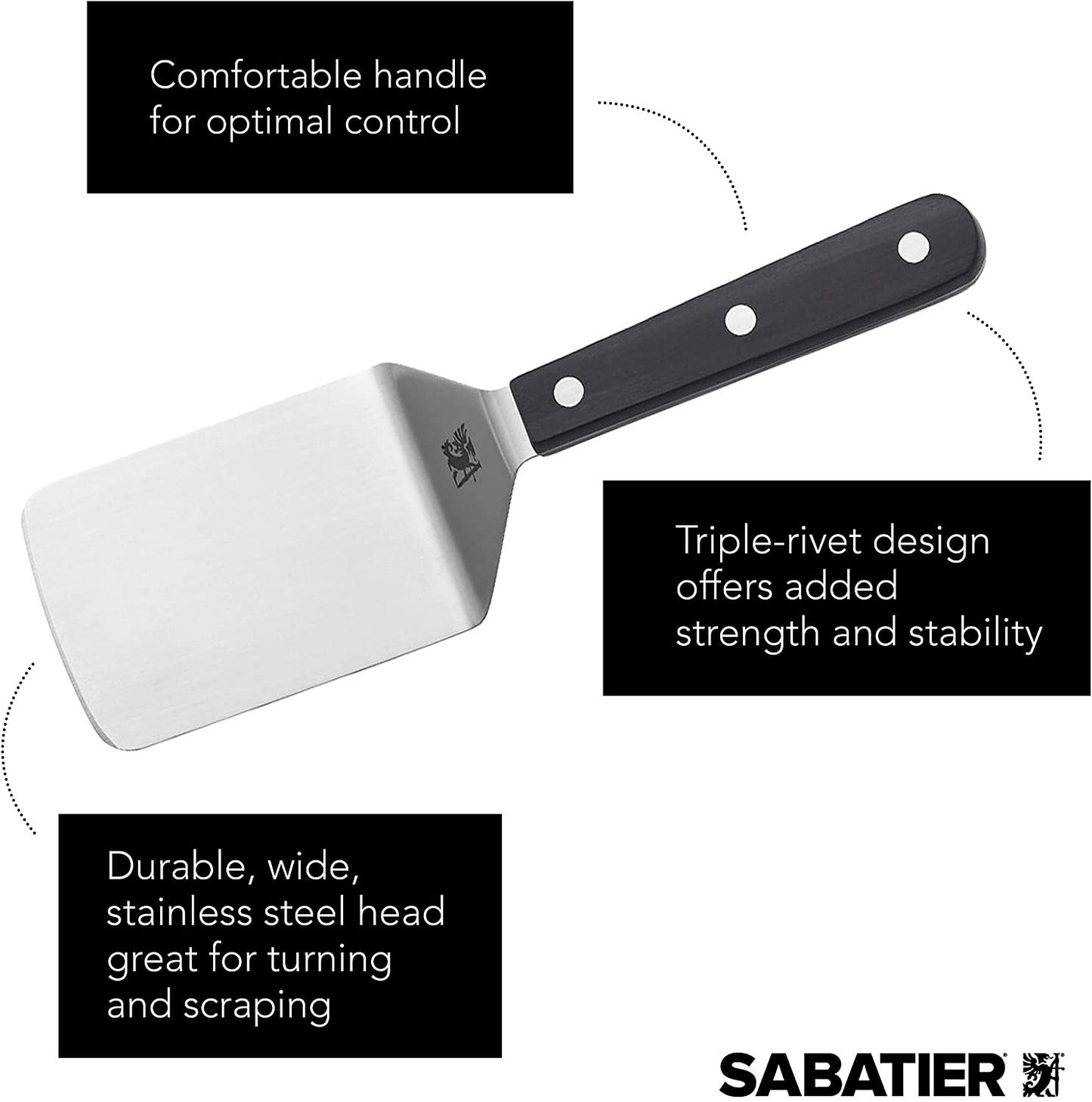 Sabatier Triple Rivet Stainless Steel Wide Turner, 9.65-Inch, Black