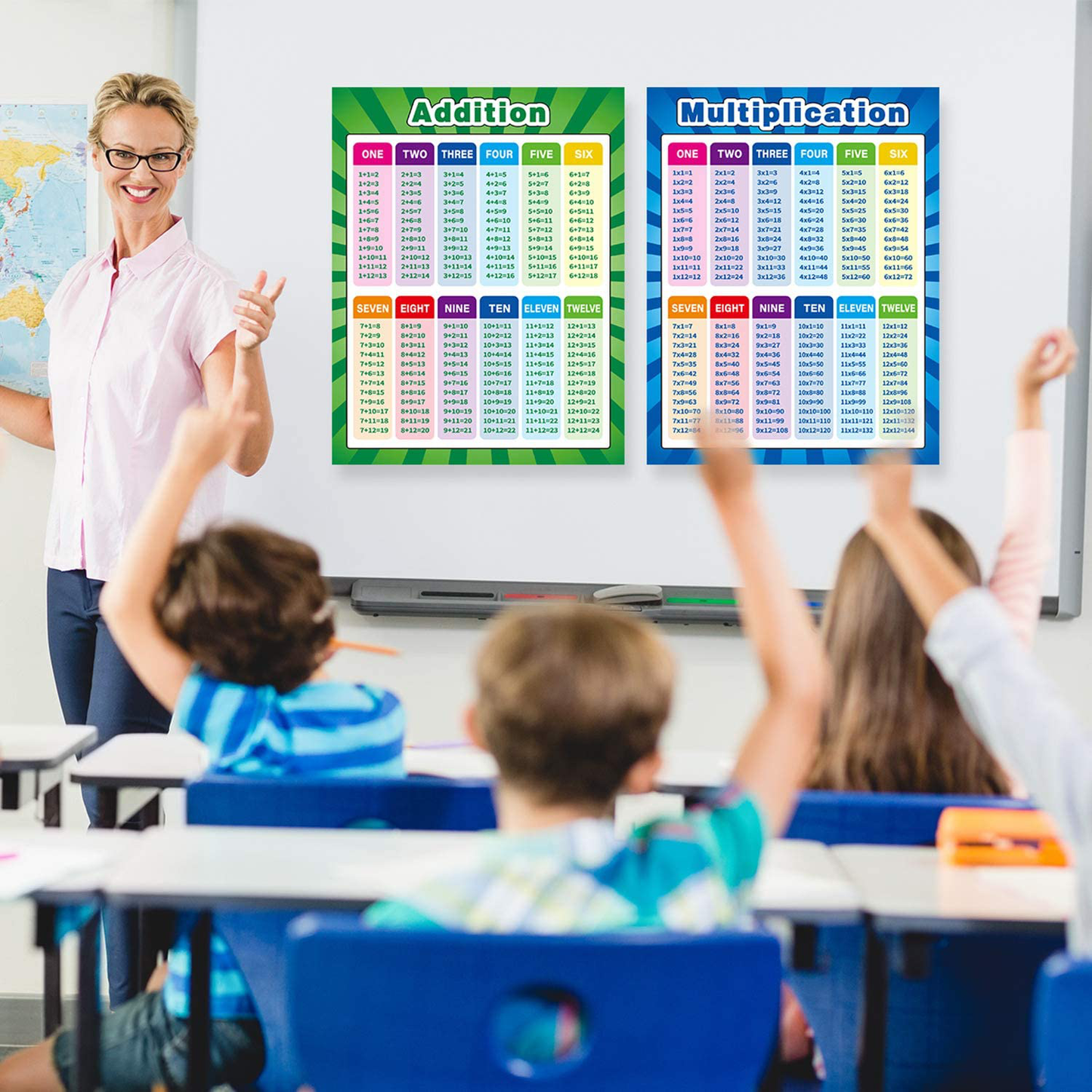 Extra Large Educational Math Posters, Multiplication Division Addition Subtraction Educational Table Chart Posters for Kids, Elementary Middle School Classroom, 17 x 22 Inch (Assorted Style, 4 Pieces)