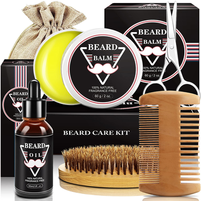Beard Grooming Kit with Beard Oil Beard Balm Beard Brush Beard Comb Beard Scissor