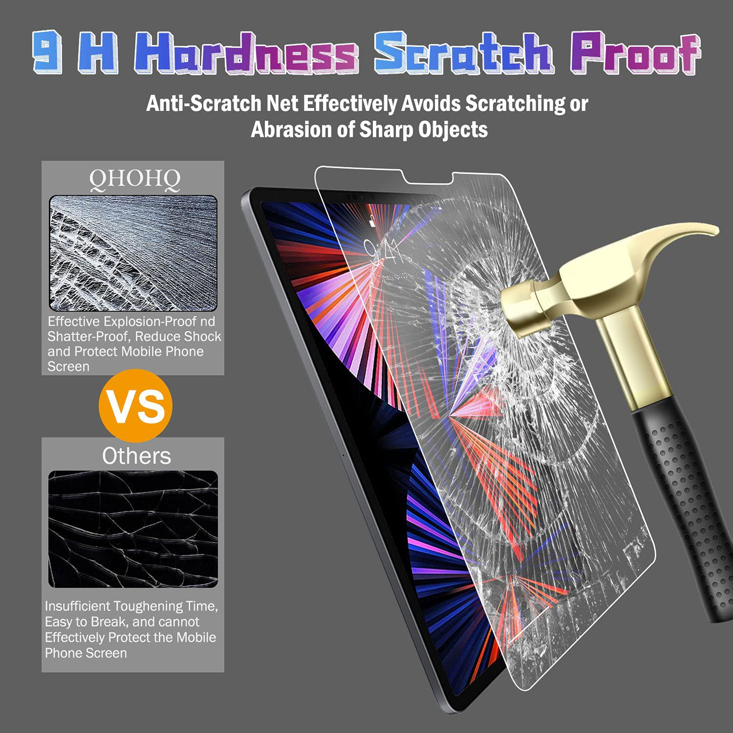 [2+2 Pack] QHOHQ Screen Protector for iPad Pro 12.9 2020 ＆ 2021 with Camera Lens Protector,Tempered Glass Film,9H Hardness - HD - Anti-Fingerprint - Anti-Scratch,Compatible with Face ID ＆ Apple Pencil