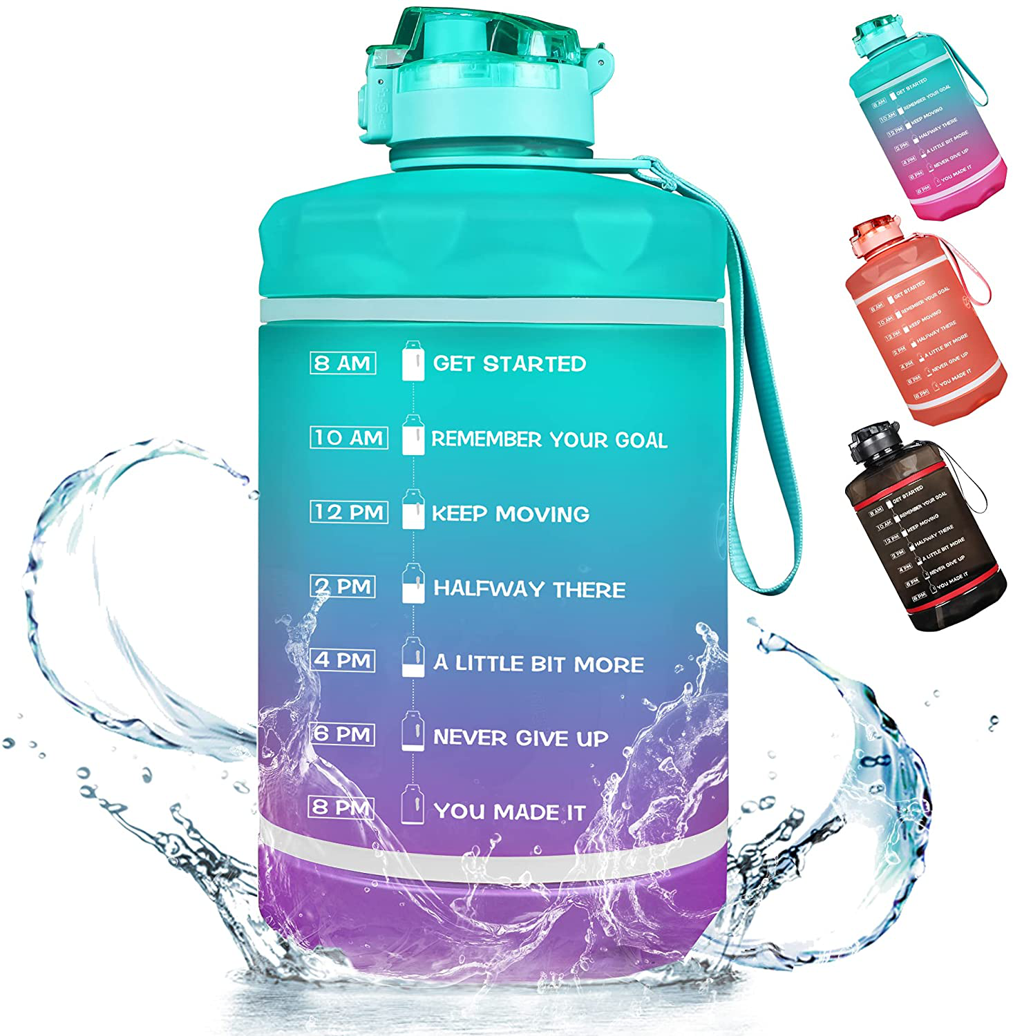 ZOMAKE Gallon Water Bottle with Straw & Time Marker - 64/128 oz Motivational Water Jug BPA Free Leakproof Large Water Bottle Ensure You Drink Enough Water Daily