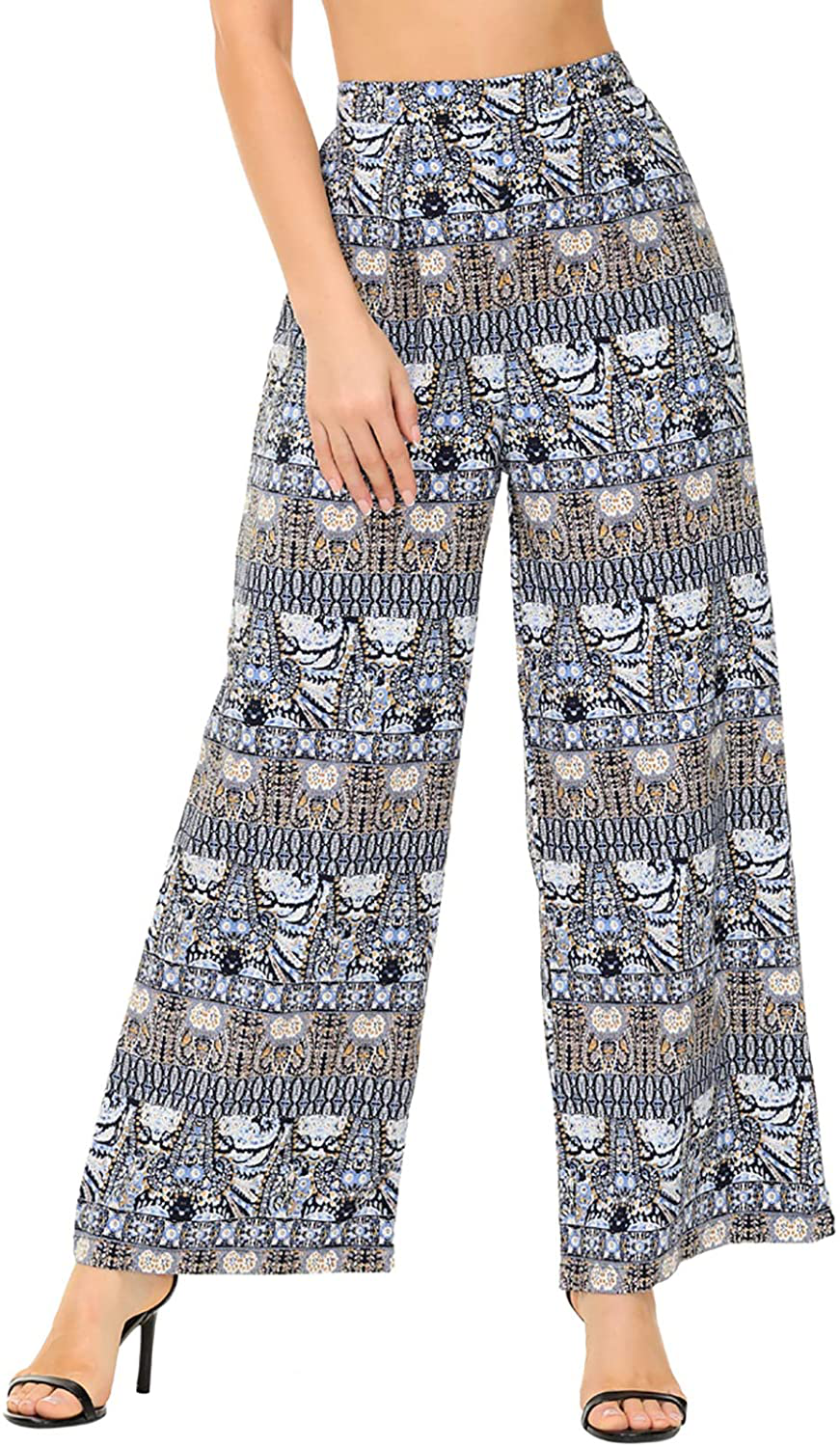 Zexxxy Womens Paisley Printed Wide Leg Pants Elastic Waist Casual Trousers with Pockets Loose Comfy Bottoms