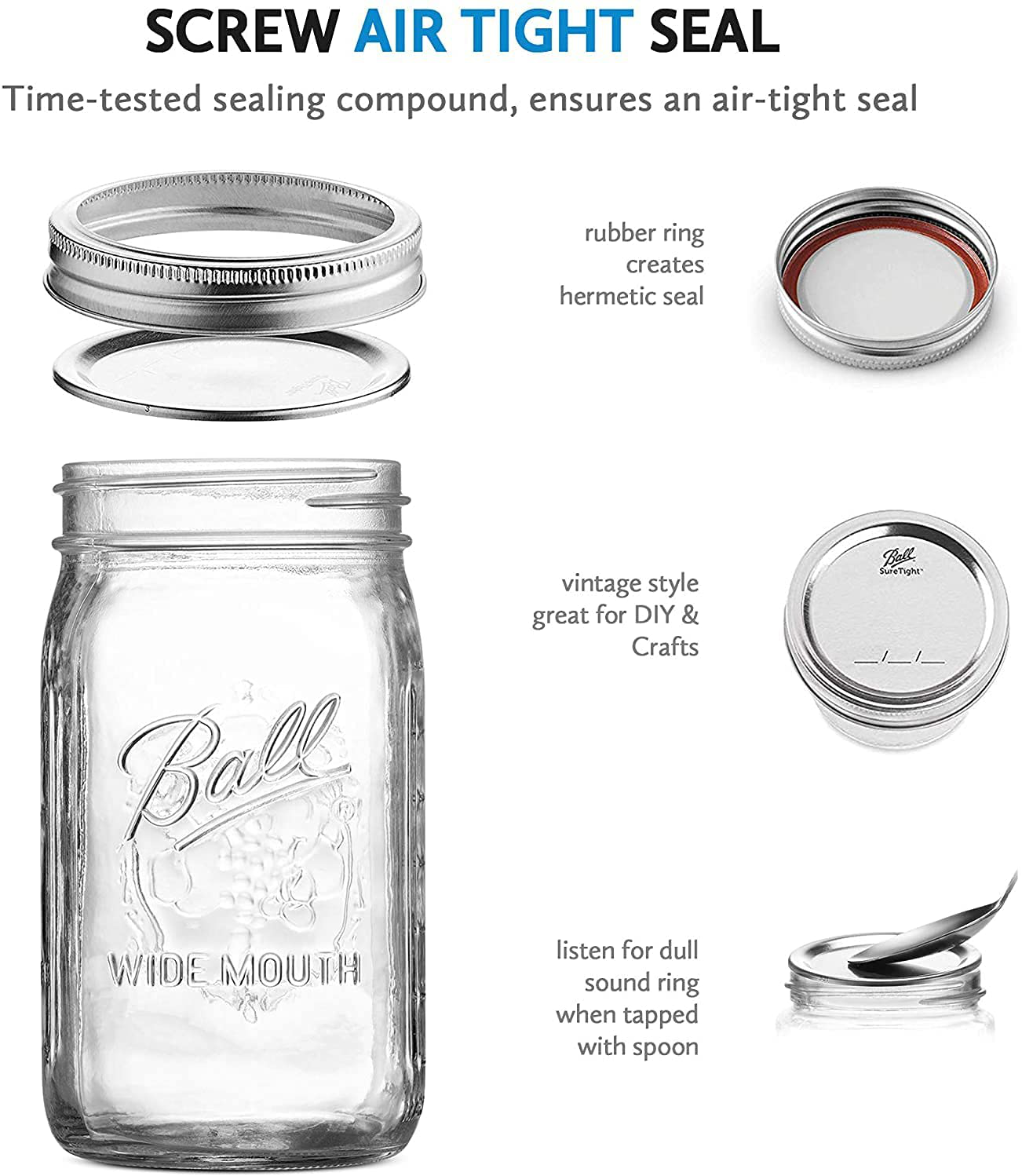 Ball Regular Mouth Mason Jars 32 oz [4 Pack] With mason jar lids and Bands, Ball mason jars 32 oz - For Canning, Fermenting, Pickling, Jar Decor - Microwave/Freeze/Dishwasher Safe + SEWANTA Jar Opener