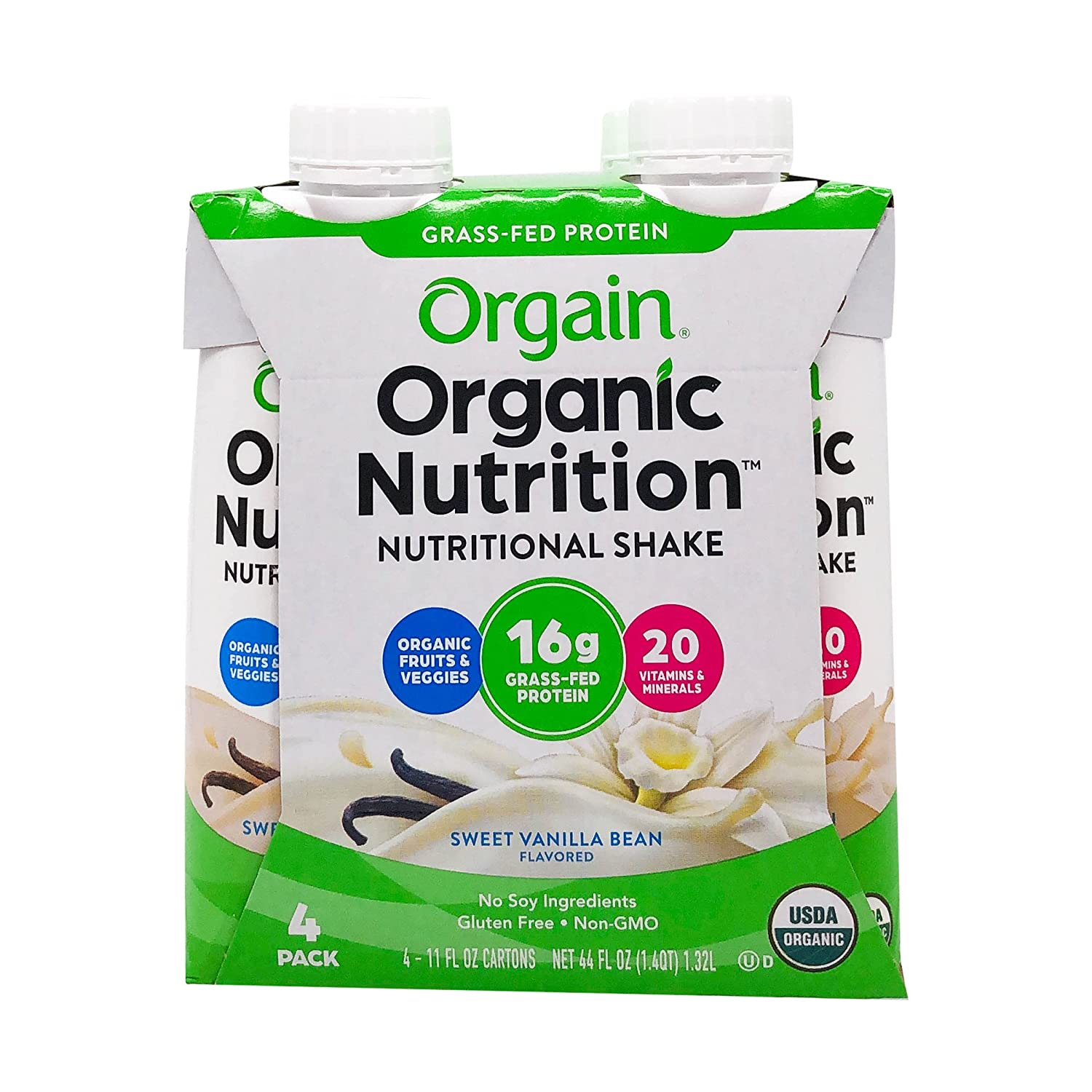 Orgain, Nutri Shake Sweet Vanilla Bean Organic, 11 Fl Oz, 4 Pack