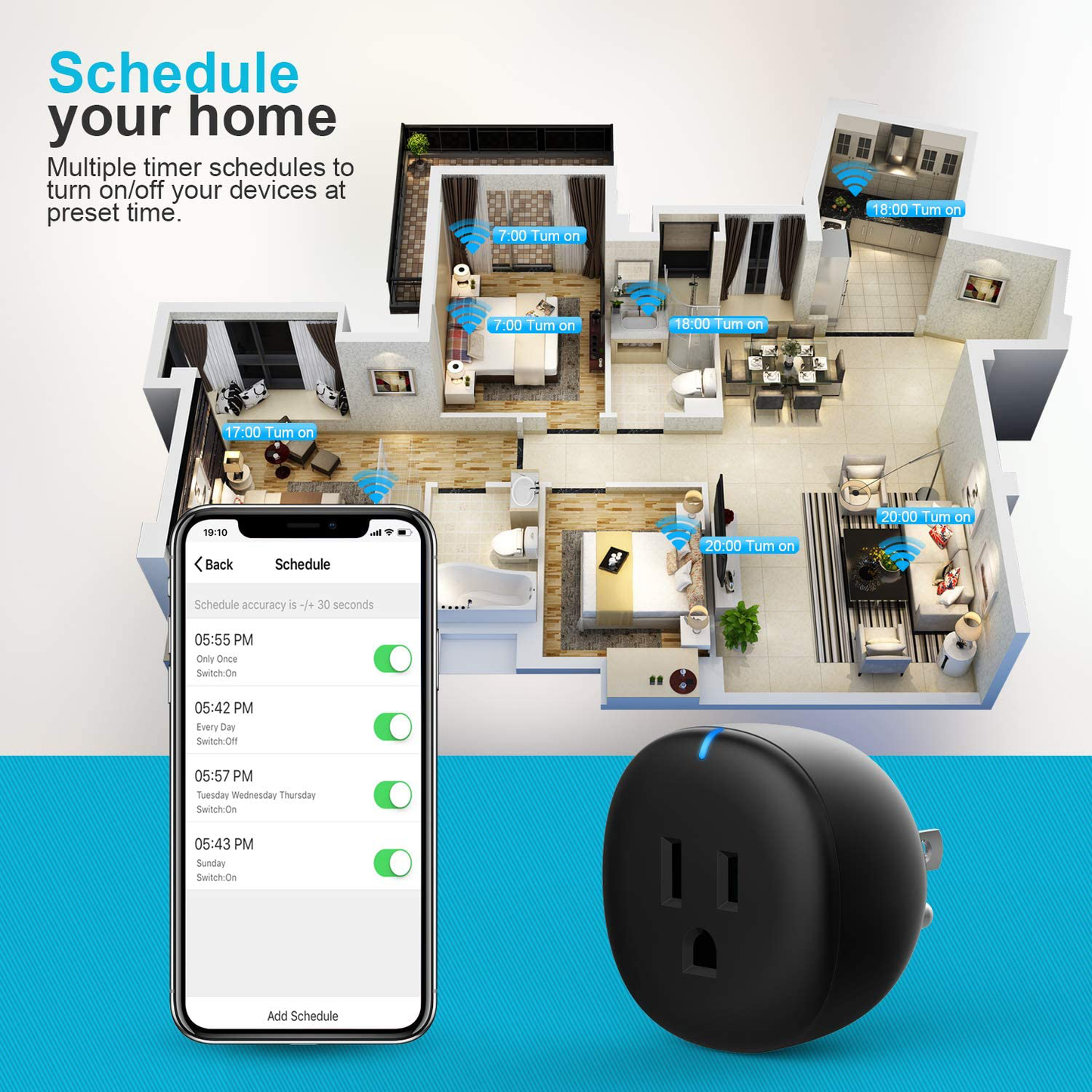 Black Smart Plug, Amysen Smart Wifi Outlet, Compatible with Alexa and Google Home, ETL Certified, Only Supports 2.4Ghz Network, No Hub Required, Control Your Devices from Anywhere