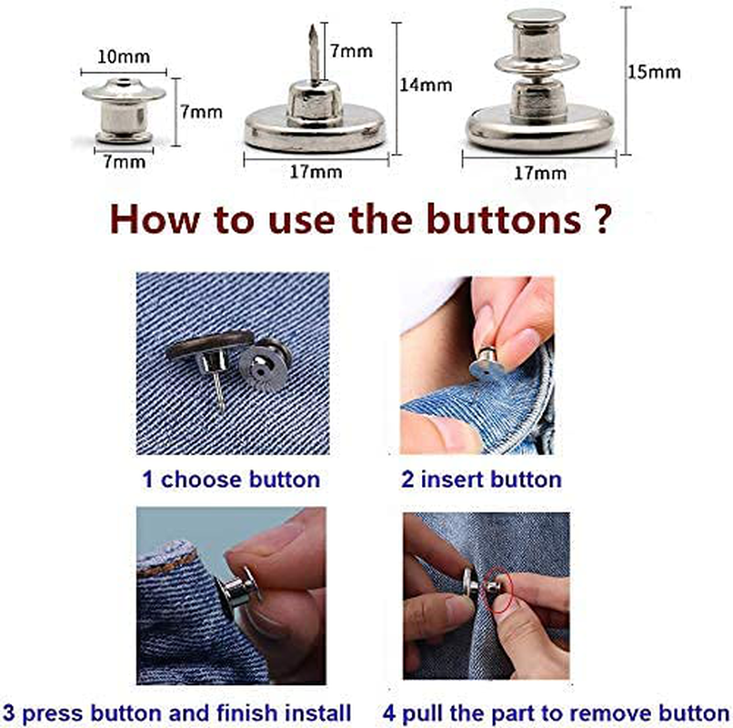 [Upgraded] 8 Sets Perfect Fit Instant Button, Adjustable Jeans Button Instant, 1 inch Buttons Adds Or Reduces an Inch to Any Pants Waist in Seconds