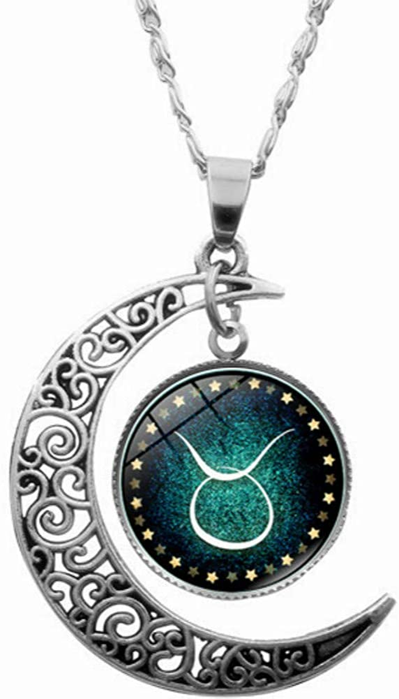 FLDC Zodiac Necklace Jewelry Gifts for Women Teen Girls Birthday Astrology Horoscope Sign Crescent Half Moon Pendant Necklace