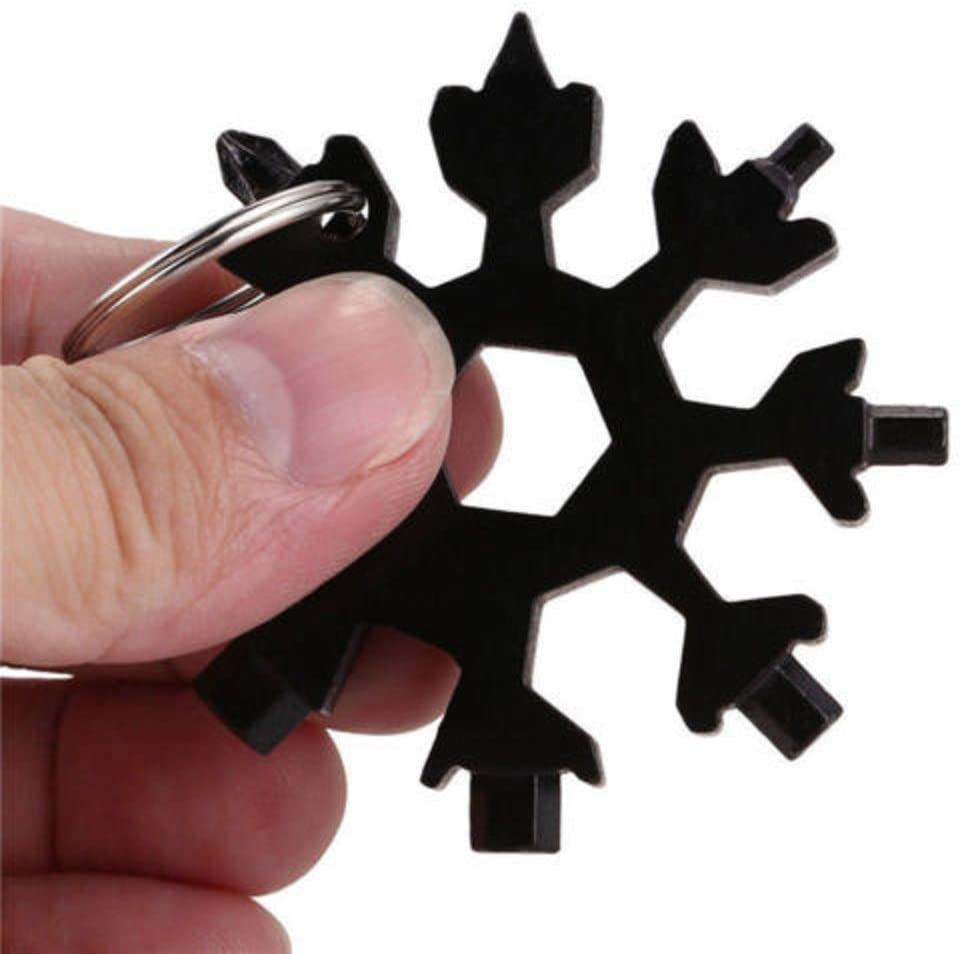 18-in-1 Snowflake Multi-tool, Stainless Combination Compact Portable Outdoor Products Tool Card Keychain Bottle Opener (Black)