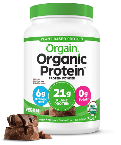 Orgain Organic Plant Based Protein Powder,Creamy Chocolate Fudge -21G of Protein, Vegan, Low Net Carbs,Non Dairy,Gluten Free, No Sugar Added, Soy Free, Kosher,Non-Gmo, 2.03 Lb (Packaging May Vary)
