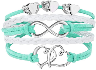 Hithop Leather Wrap Bracelets Girls Double Hearts Infinity Rope Wristband Bracelets Gifts (Green)