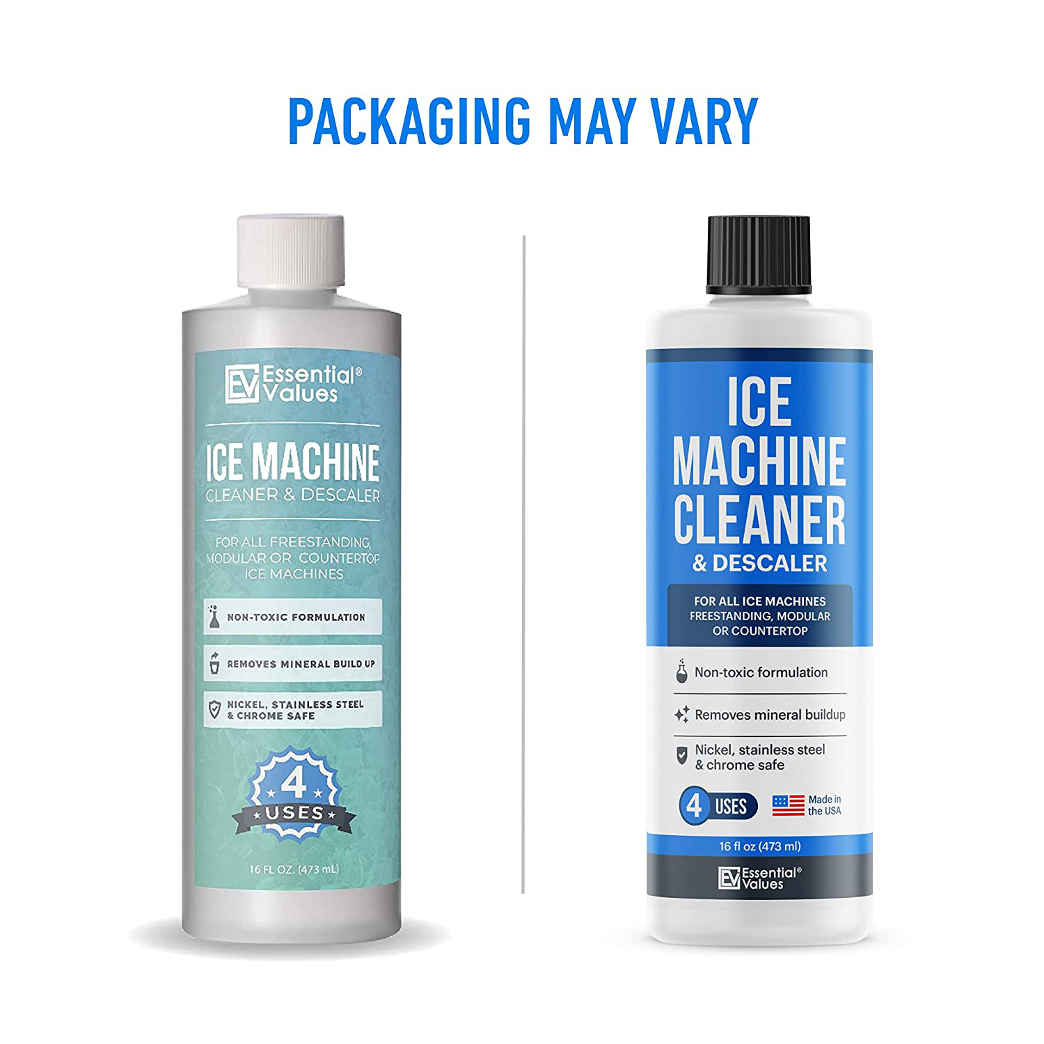 2-Pack Essential Values Ice Machine Cleaner 16 fl oz, Nickel Safe Descaler | Ice Maker Cleaner Compatible with All Major Brands - Made in USA