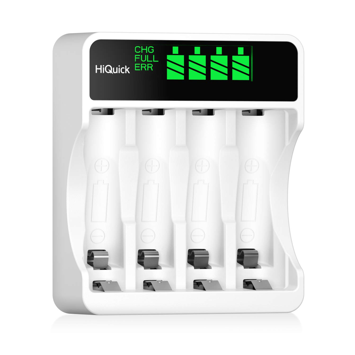 AA AAA Battery Charger with LCD,4 Bay AA AAA Rechargeable Battery Charger Fast Charging 2 Input Methods Slots Design for 1.2V Ni-Mh Ni-Cd AAA and Aa Rechargeable Batteries