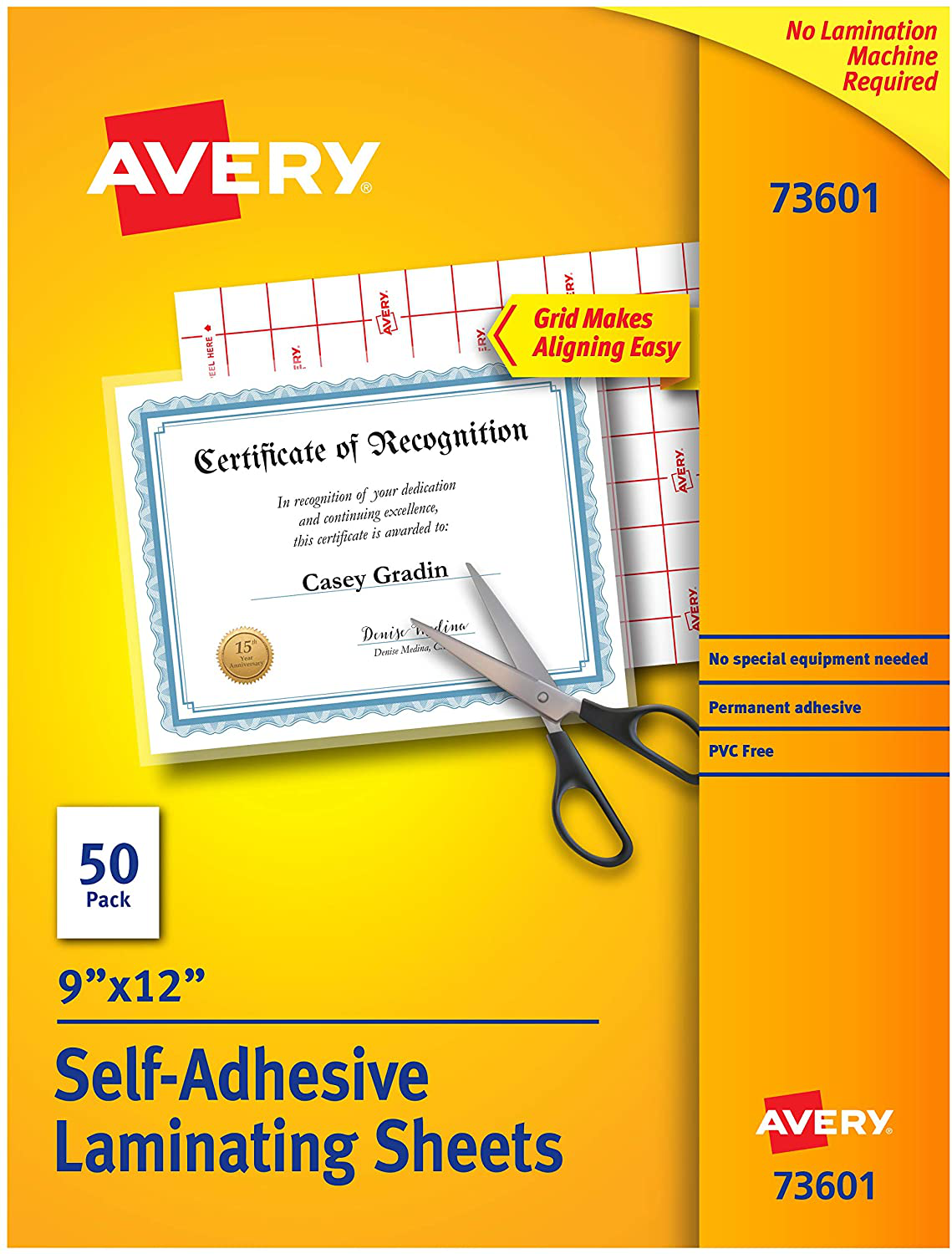 Avery Clear Laminating Sheets, 9" x 12", Permanent Self-Adhesive, 50 Sheets (73601)