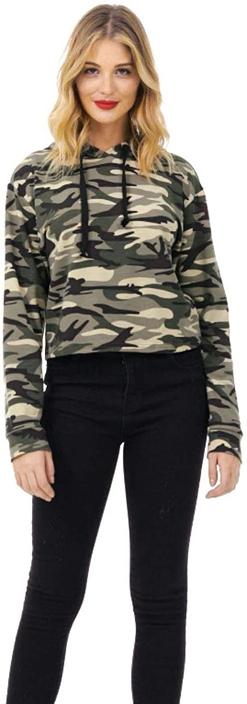 MakeMeChic Women's Camo Printed Long Sleeve Sweatshirt Crop Top Hoodies