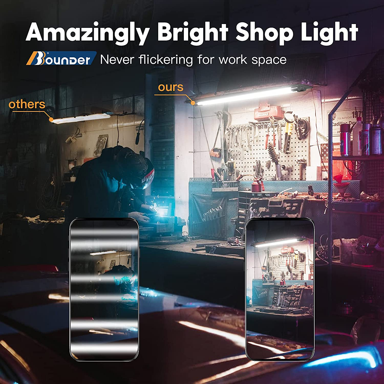 Bbounder 4 Pack Linkable LED Utility Shop Light, 4 FT, 4000 LM, 48 Inch Integrated Fixture for Garage, 40W Equivalent 250W, 5000K Daylight, Surface + Suspension Mount