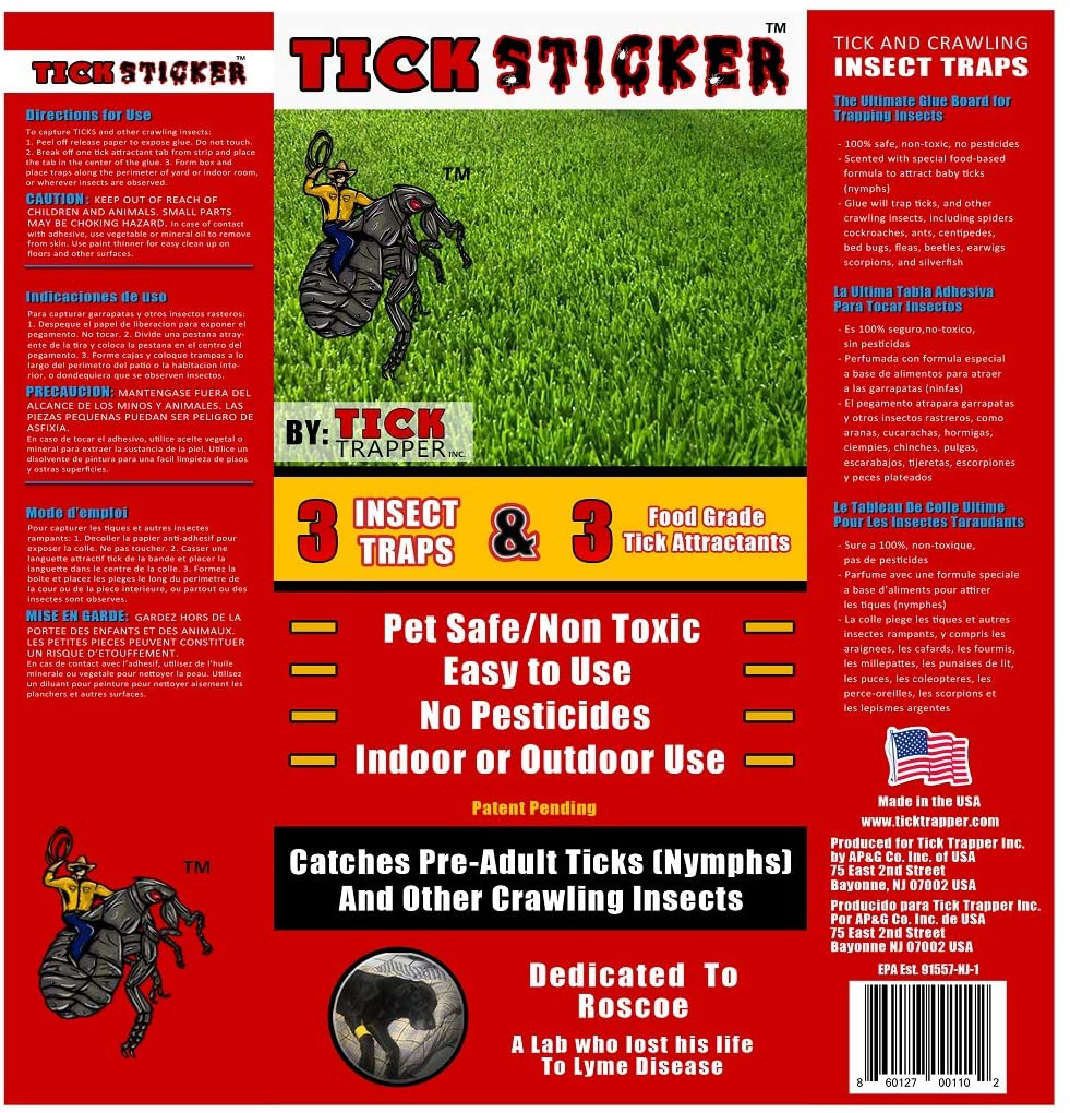 Tick Trapper Tick Sticker Flea, Tick, and Insect Trap - Non-Toxic and Easy to Use - Patent Pending Tick Attractant, Sticky Glue Traps Crawling Insects (Pack of 3)