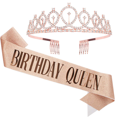 Birthday Crowns for Women, Didder Rose Gold Rhinestone Tiara & Birthday Queen Sash, Birthday Crown Birthday Tiara Birthday Sash and Tiaras for Women Girls Birthday Gifts Party Accessories