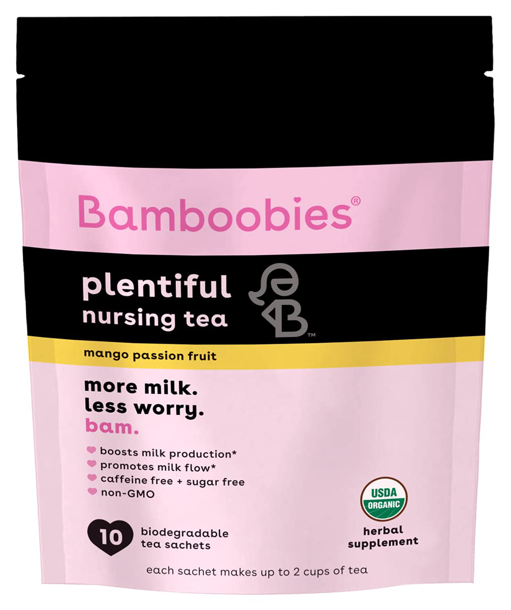 Bamboobies Pregnancy Tea for Nursing Support | 10 Tea Bags | Mango Passion Fruit | Boosts Milk Production | Organic, Non GMO, Caffeine Free, & Sugar Free | Breastfeeding Supplement | Herbal Tea