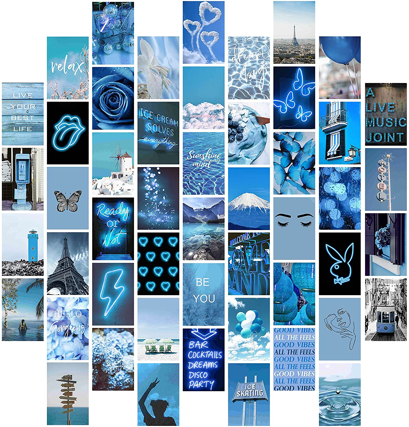 50 Pcs Blue Wall Collage Kit Aesthetic Pictures, Photo Wall Collage Kit, Collage Kit for Wall Aesthetic, VSCO Room Decor for Bedroom Aesthetic Teens Girls, Aesthetic Posters, Collage Kit 4x6 Inch