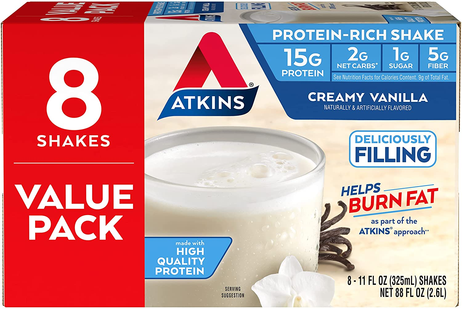 Atkins Gluten Free Protein-Rich Shake, Dark Chocolate Royale, Keto-Friendly, 8 Count