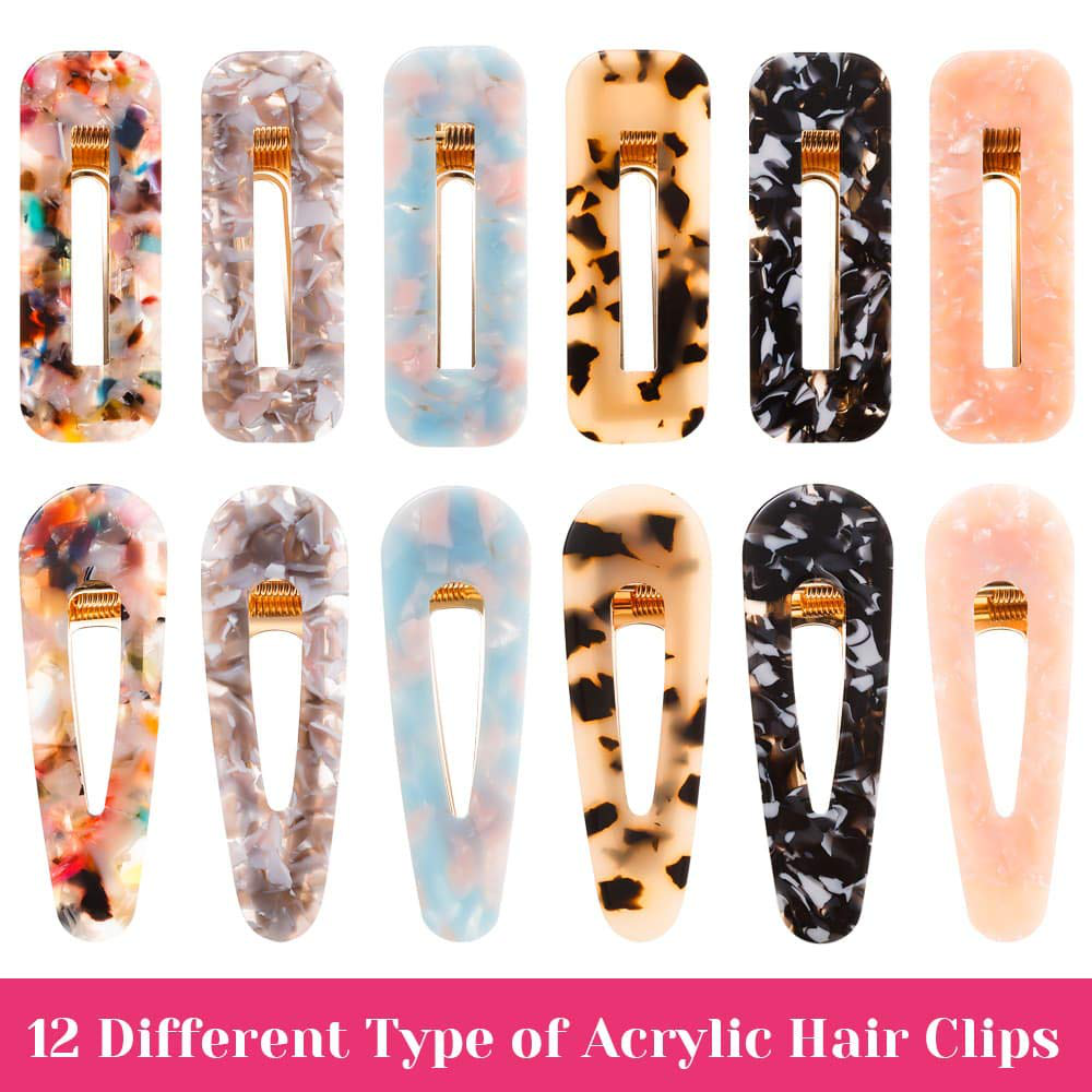 Cridoz 12 Pcs Acrylic Resin Hair Barrettes Hair Clips for Women Hair Accessories