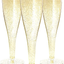 24 Plastic Champagne Flutes Disposable | Gold Glitter Plastic Champagne Glasses for Parties | Glitter Clear Plastic Cups | Plastic Toasting Glasses | Mimosa | Wedding and Shower Party Supplies