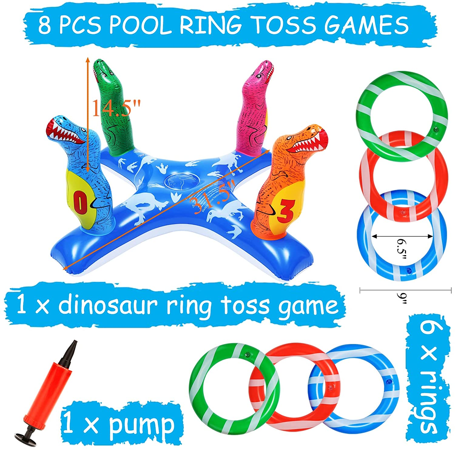 Inflatable Pool Ring Toss Games, Flamingo Pool Games Shark Pool Toys with 6Pcs Rings, Pool Ring Toss Games for Kids and Adults