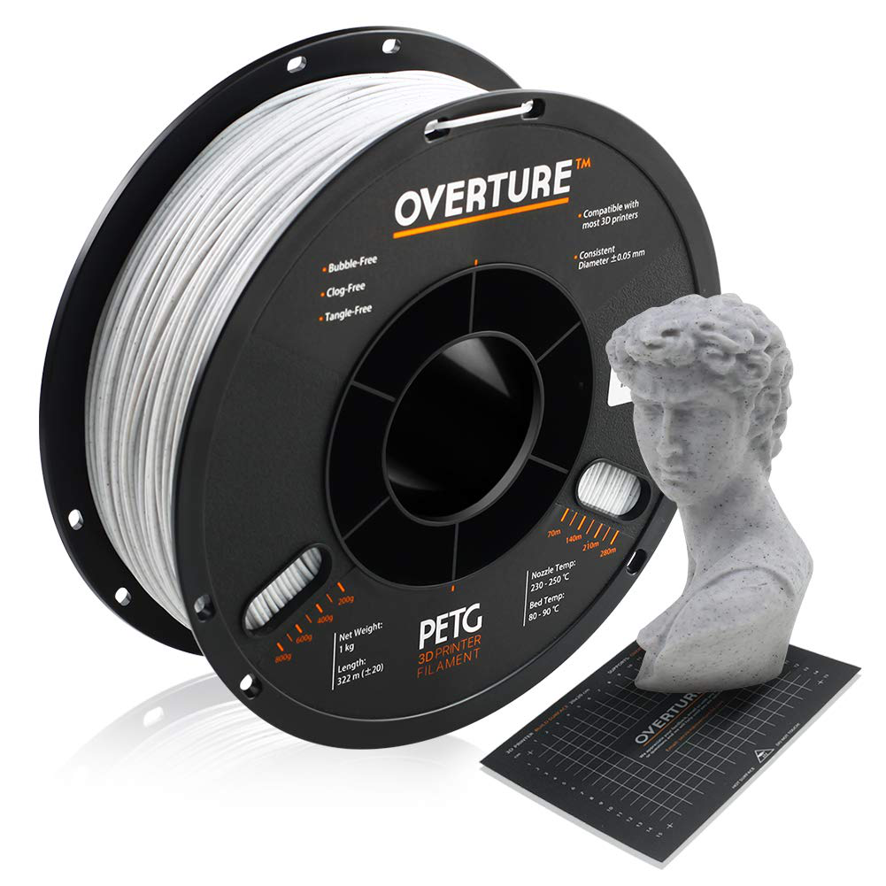 OVERTURE PETG Filament 1.75mm with 3D Build Surface 200 x 200 mm 3D Printer Consumables, 1kg Spool (2.2lbs), Dimensional Accuracy +/- 0.05 mm, Fit Most FDM Printer
