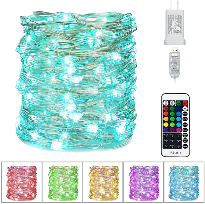 Color Changing Fairy String Lights 33 Feet 100 Led Twinkle Lights USB Operated Silver Wire Starry Lights with Remote and Adapter Firefly Lights for Bedroom Party Wedding Camping Indoor Outdoor Decor