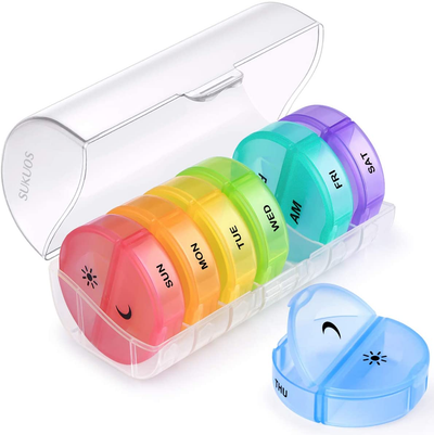 Weekly Pill Organizer 7 Day 2 Times a Day, Sukuos Large Daily Pill Cases for Pills/Vitamin/Fish Oil/Supplements (Clear)