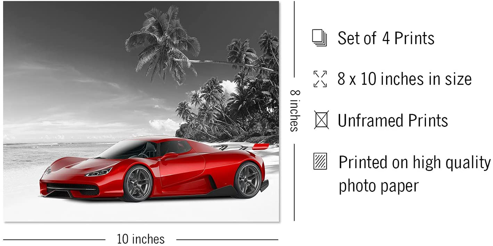 Cyber Car Poster, Car Prints for Boys Room - Set of 4 (8x10in) Cars Bedroom Decor For Boys Wall Art - Boy Bedroom Decor, Teen Boys Room Decor, Boys Room Wall Decor - Unframed Car Decor Men