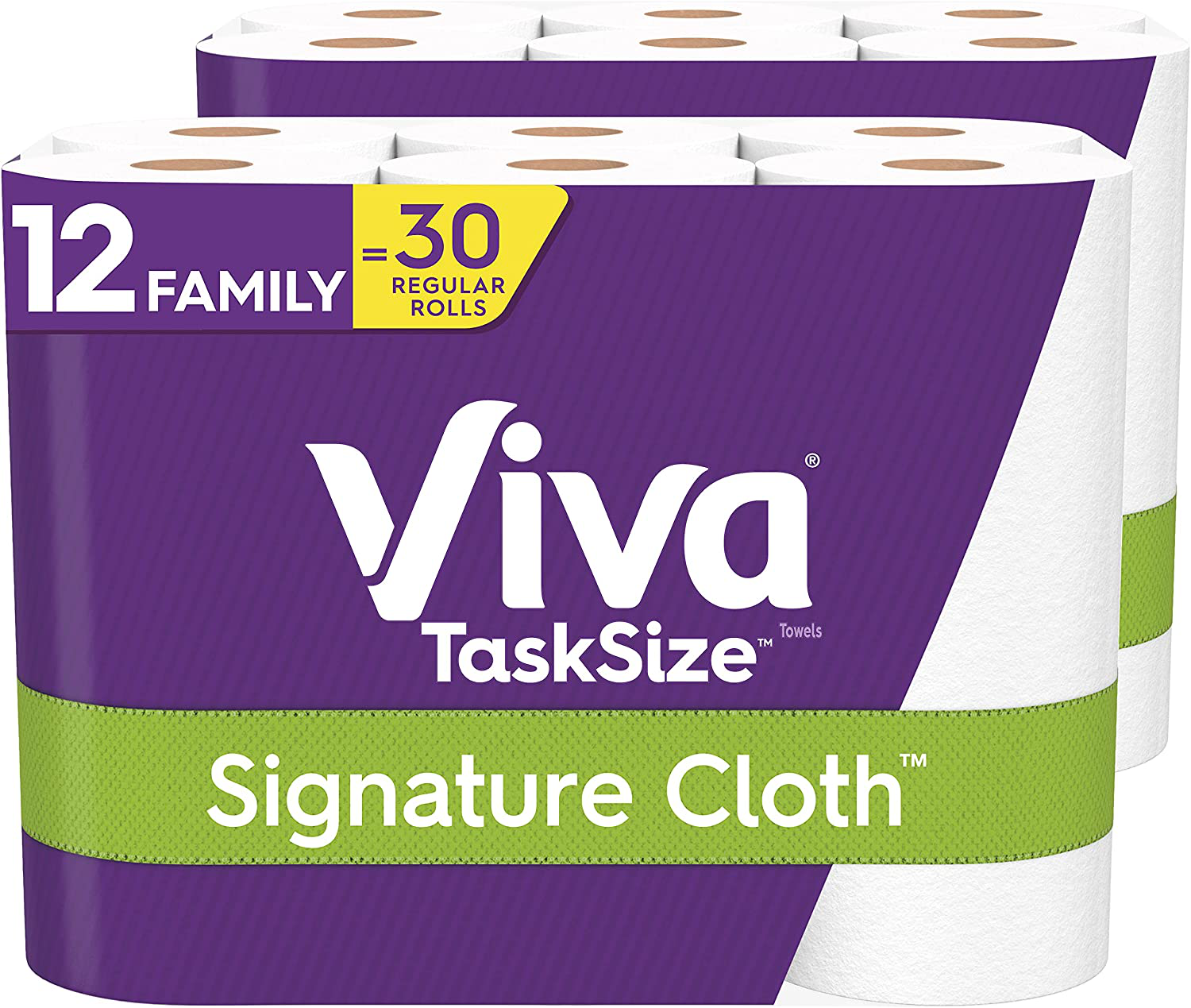 Viva Signature Cloth Paper Towels, Task Size - 12 Family Rolls (2 Packs of 6 Rolls) = 30 Regular Rolls (143 Sheets per Roll)