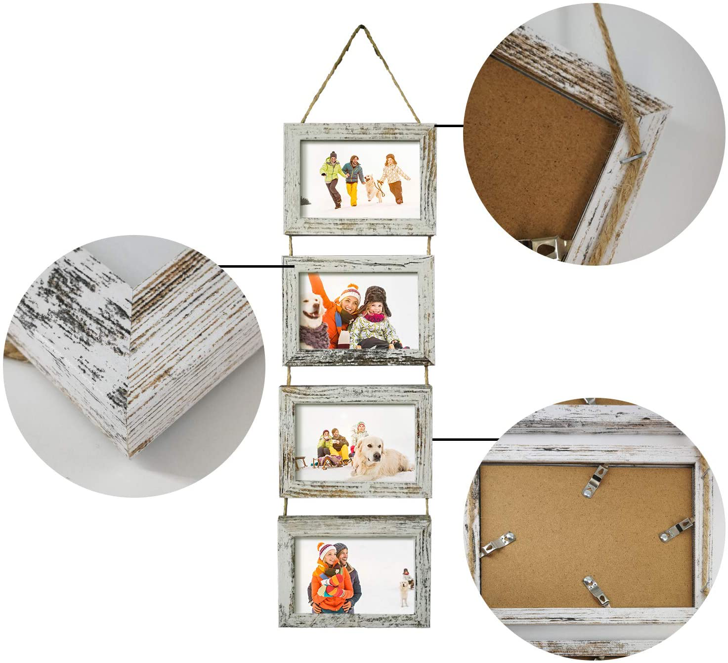 Wall Hanging 5x7 Picture Frames Collage with 4 Opening Distressed White Frames