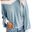 Adreamly Women's V Neck Long Sleeve Waffle Knit Top Off Shoulder Oversized Pullover Sweater