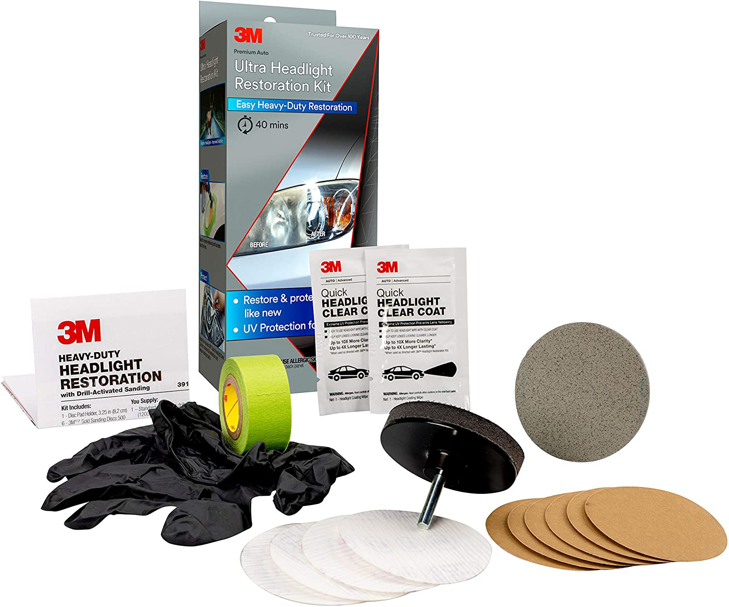 3M 39195 Ultra Headlight Restoration Kit, Easy Heavy-Duty Restoration