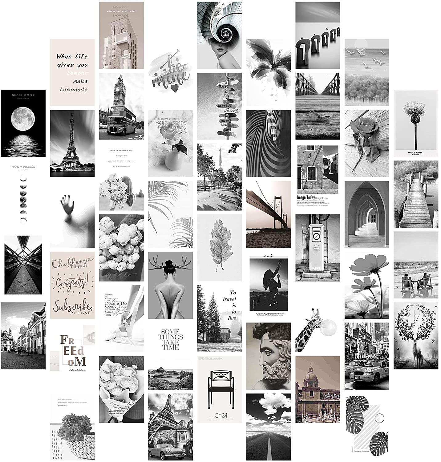 50Pcs Wall Collage Kit Aesthetic Pictures, Black and White Pictures for Wall Decor, Room Decor for Bedroom Aesthetic Teens Girls, Collage Kit for Wall Aesthetic Posters, Photo Collage Kit 4x6 Inch