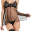 Women Babydoll Lingerie, Lace Nightgown Open Front V Neck Nightwear with Stockings