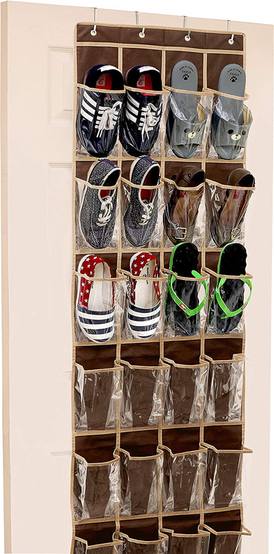 24 Pockets - SimpleHouseware Crystal Clear Over The Door Hanging Shoe Organizer, Gray (64'' x 19'')