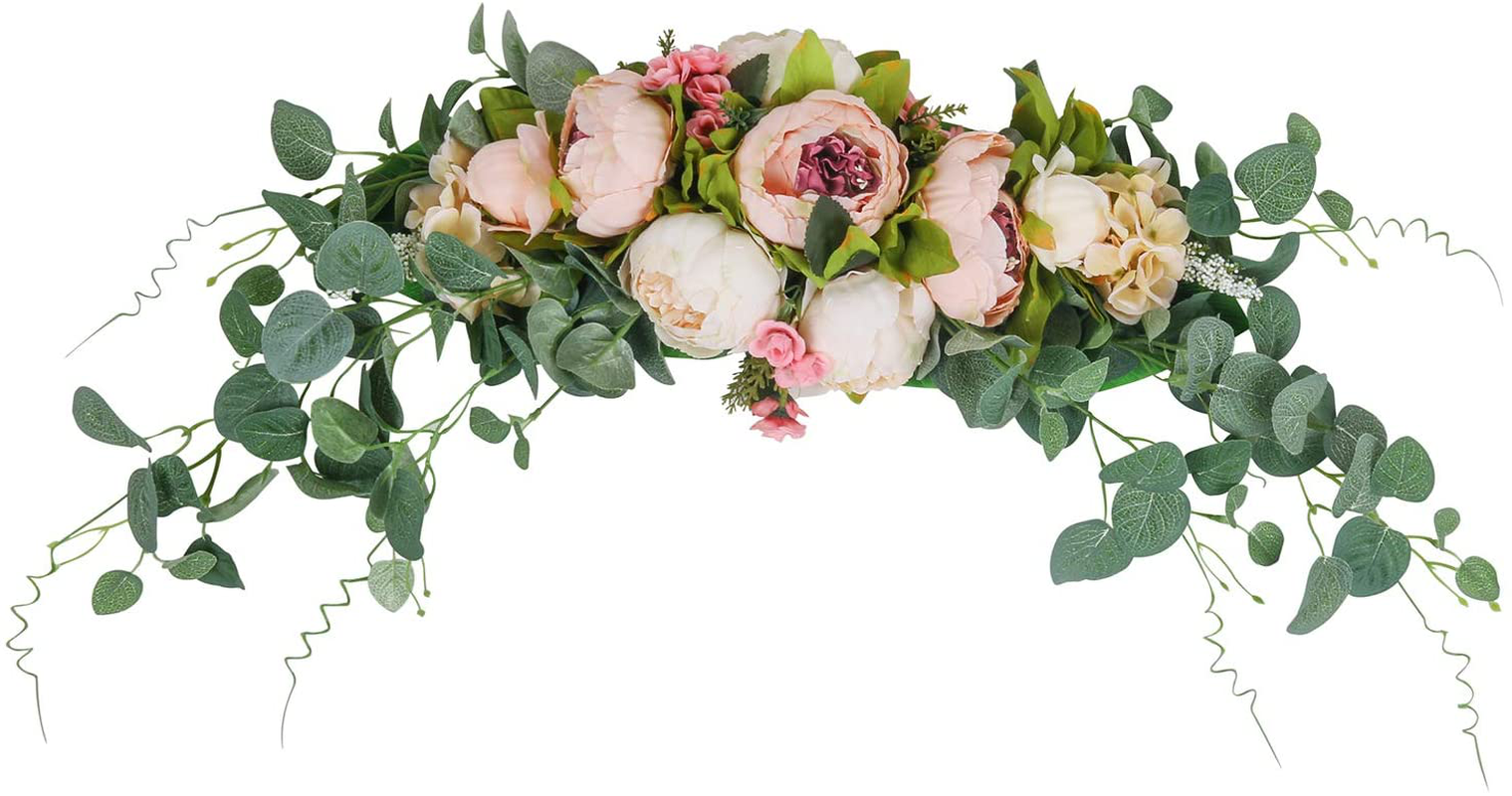 U'Artlines Floral Swag Artificial Flowers Peony Wreath Handmade Garland for Mirror Home Wedding Party Door Tabletop Decoration(Swag, 31'' Champagne Peony)