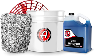 Adam’s Car Wash Kit Complete with Bucket & Grit Guard - Auto Detailing & Car Cleaning Kit | pH Best Car Wash Soap for Snow Foam Cannon, Foam Gun, Car Soap Wash for Pressure Washer