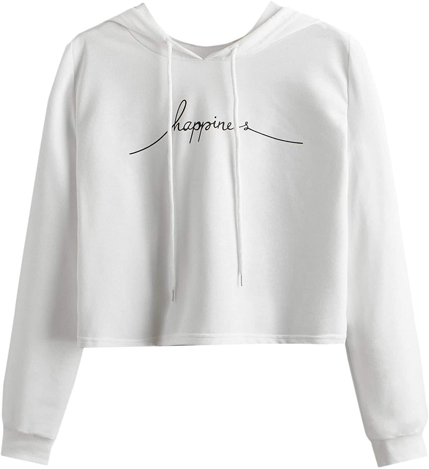 Milumia Women Letter Print Drawstring Hooded Sweatshirt Long Sleeve Crop Hoodie Top