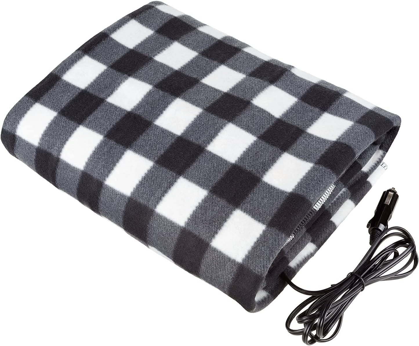 Car Heated Blanket, 12V Heating Electric Blanket Throw 3 Heating Levels Fleece Heating Blanket for Travel Camping Picnic Heater (Black&White)