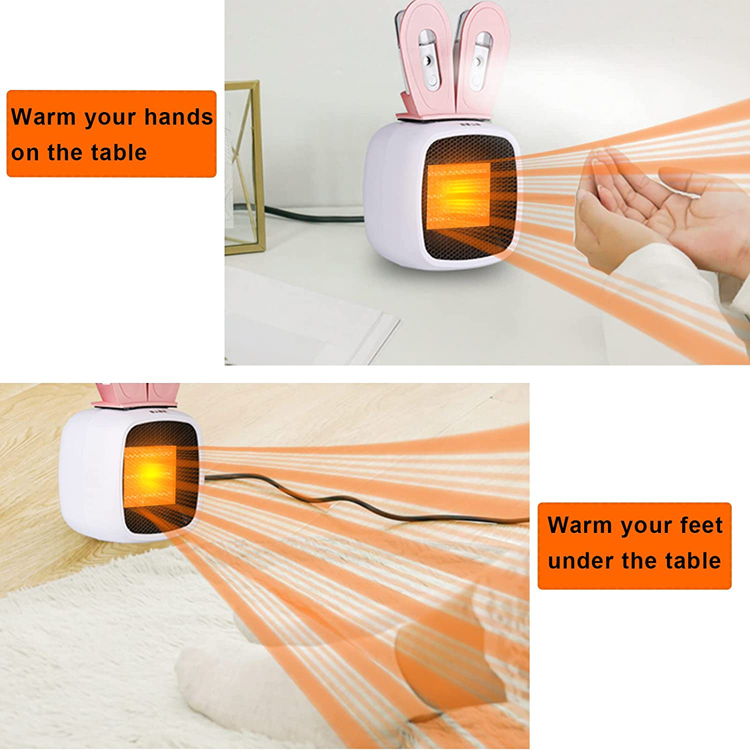 Pink Space Heater, Small Ceramic Heaters for Indoor Use, Small Spray Humidification Electric Heater, Portable 2 in 1 Humidification Hot Air Blower, Multi-Protection, for Office Desk Bedroom Indoor Use