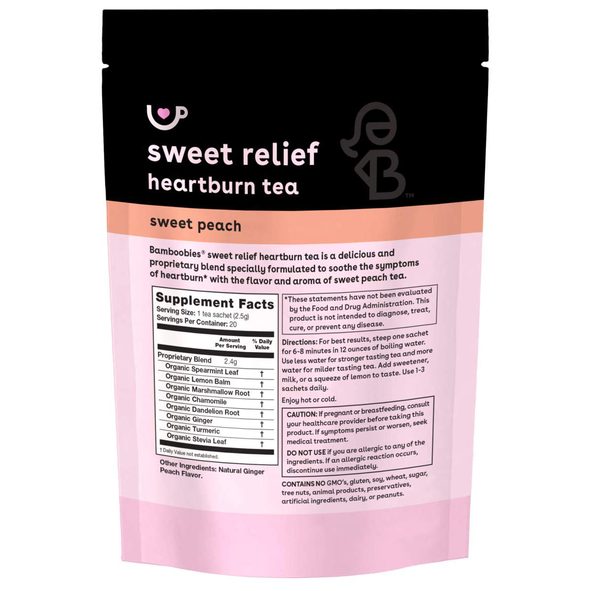 Bamboobies Women's Tea Bundle, Help Relieve Morning Sickness and Heartburn, Organic, Non GMO, Caffeine Free, and Sugar Free, 2 Pack (10 Each)