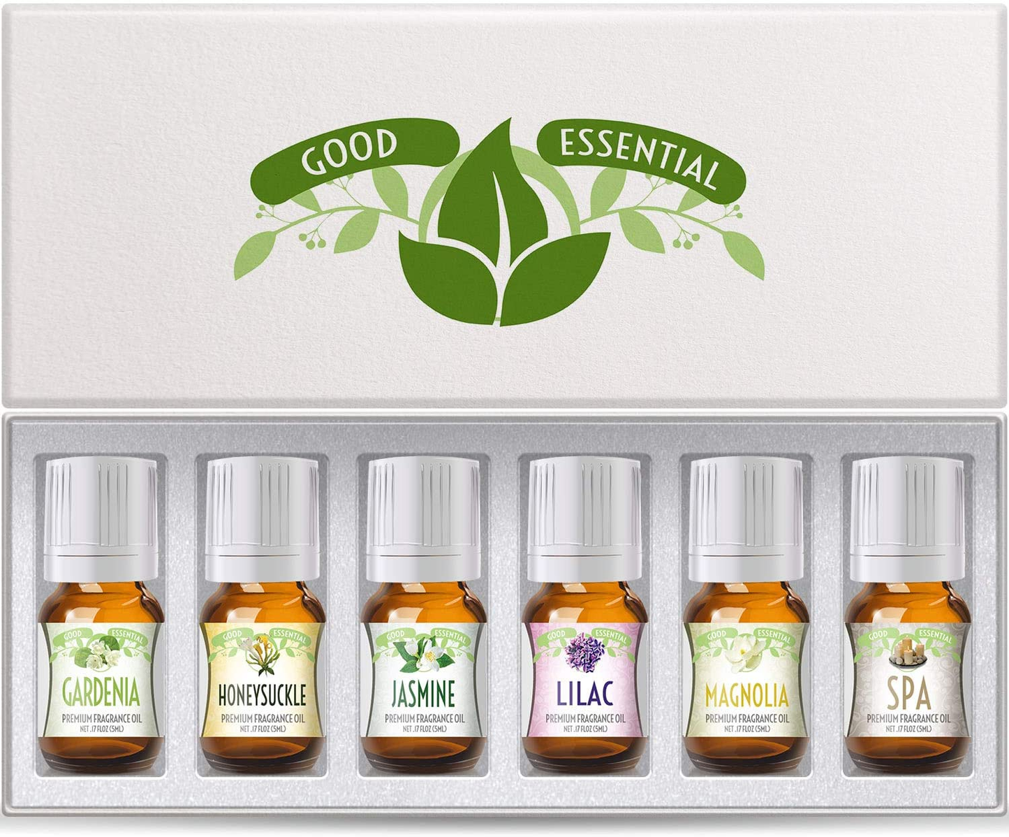 Fragrance Oils Set of 6 Scented Oils from Good Essential - Gardenia Oil, Lilac Oil, Honeysuckle Oil, Jasmine Oil, Magnolia Oil, Spa Oil: Aromatherapy, Perfume, Soaps, Candles, Slime, Lotions!