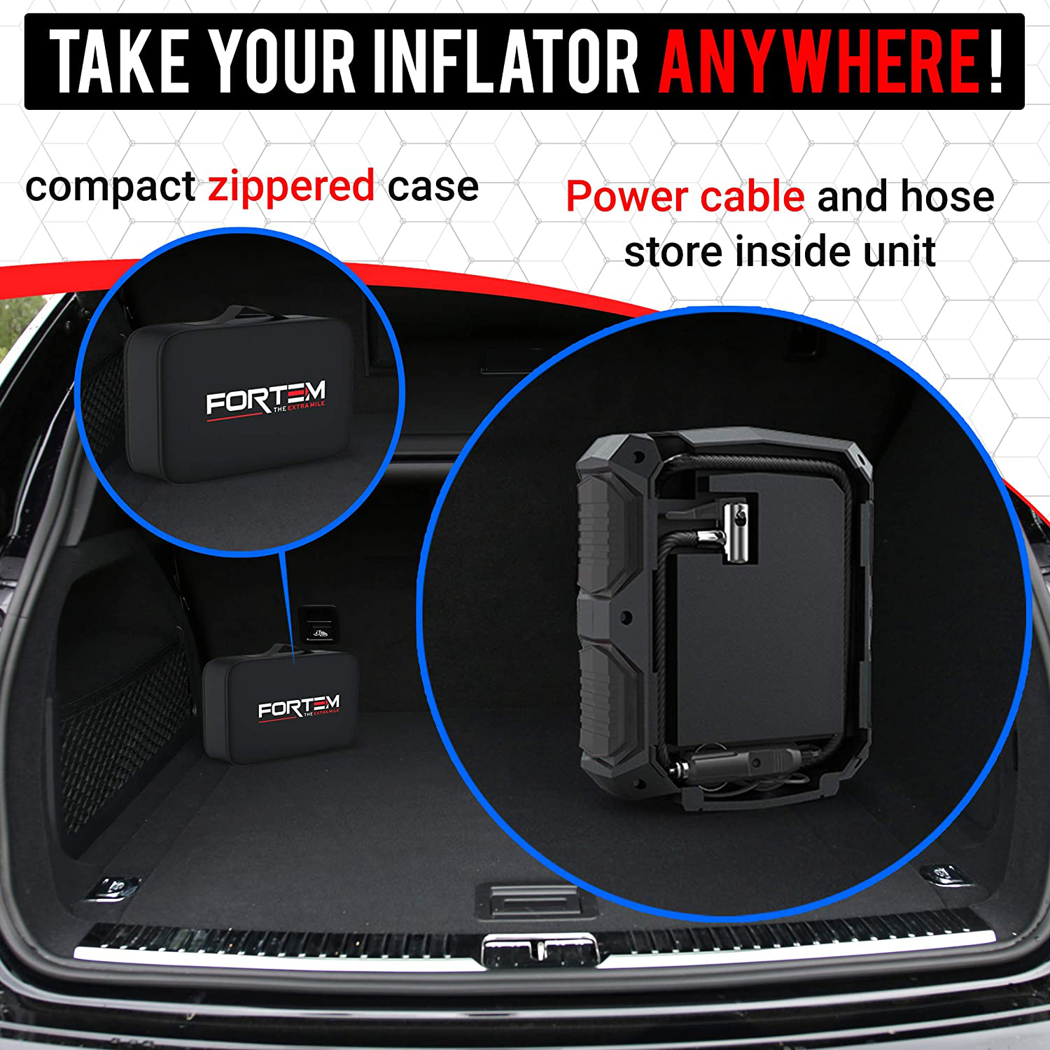 FORTEM Digital Tire Inflator for Car w/Auto Pump/Shut Off Feature, Portable Air Compressor, Carrying Case