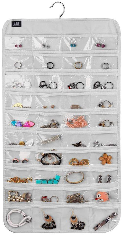 BB Brotrade Hanging Jewelry Organizer,Accessories Organizer,80 Pocket Organizer for Holding Jewelries (White)